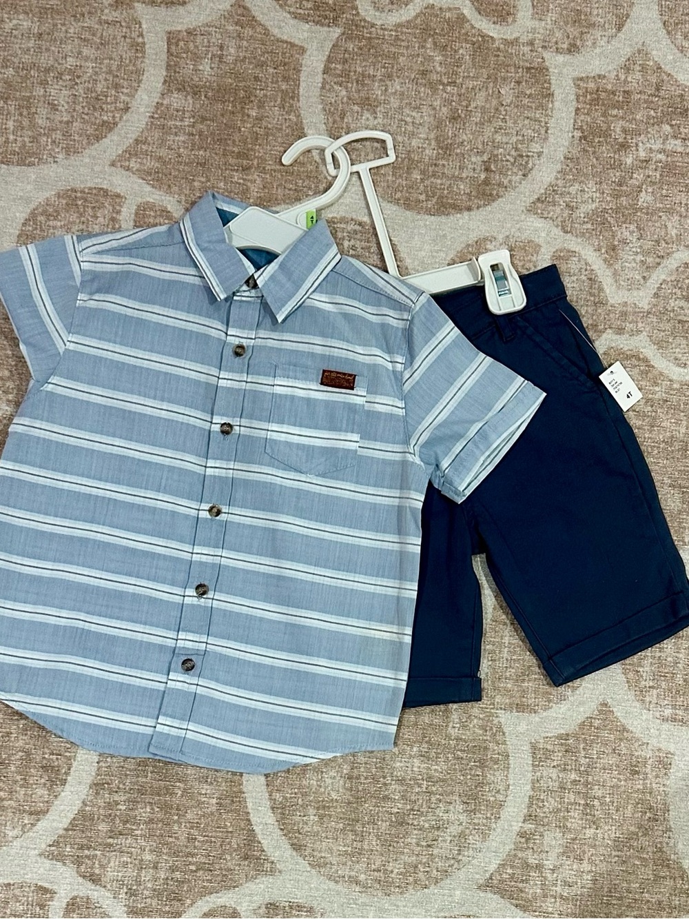 7 For All Mankind Boys Light Blue Stripe Button-Up Shirt & Navy Shorts Set NWT